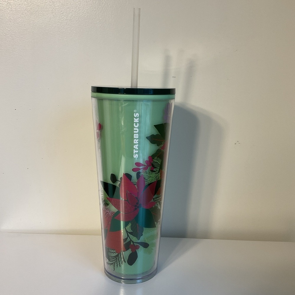 Starbucks 2021 Green Poinsettia Venti 24oz Holiday Tumbler Color Changing Green